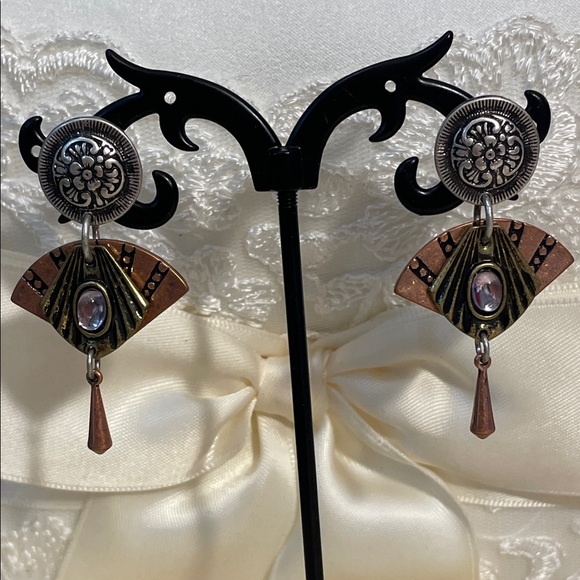 Elegant Mixed Metal Post Dangle Boho Earrings - Picture 2 of 5